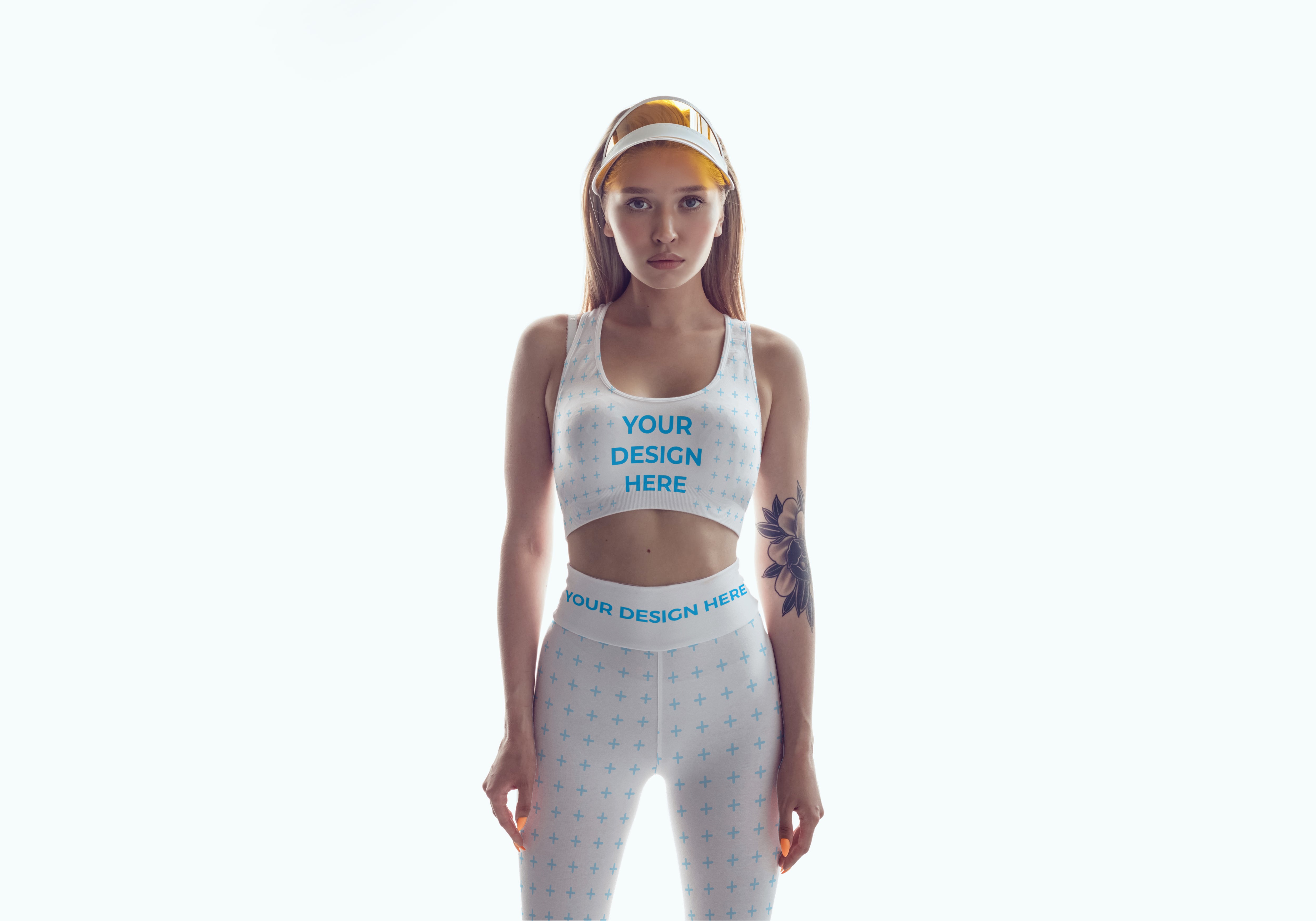 Download Free Brunette woman wearing leggings and sport bra Mockup generator | Smartmockups