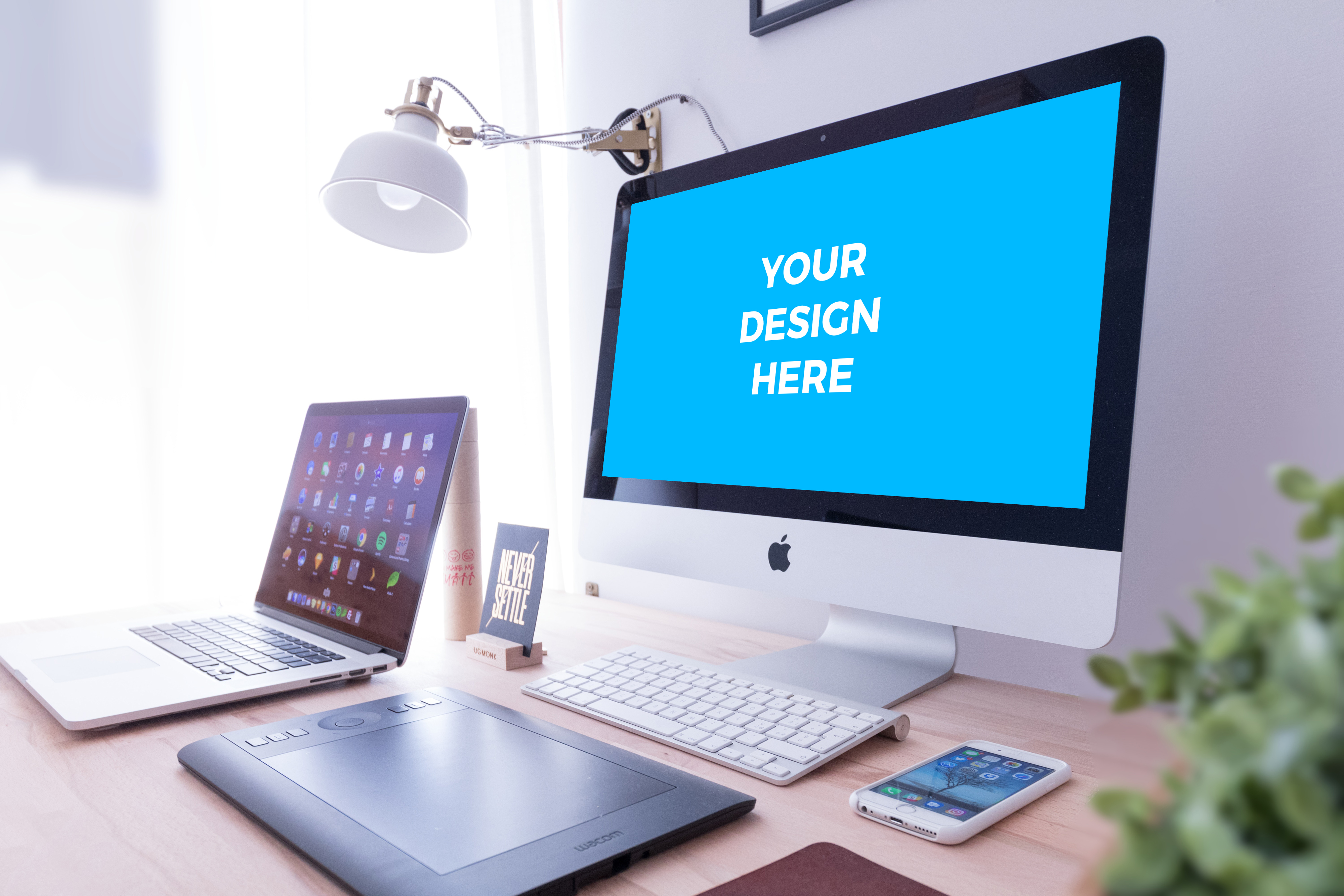 Free Imac On White Work Desk Near The Library Mockup Generator