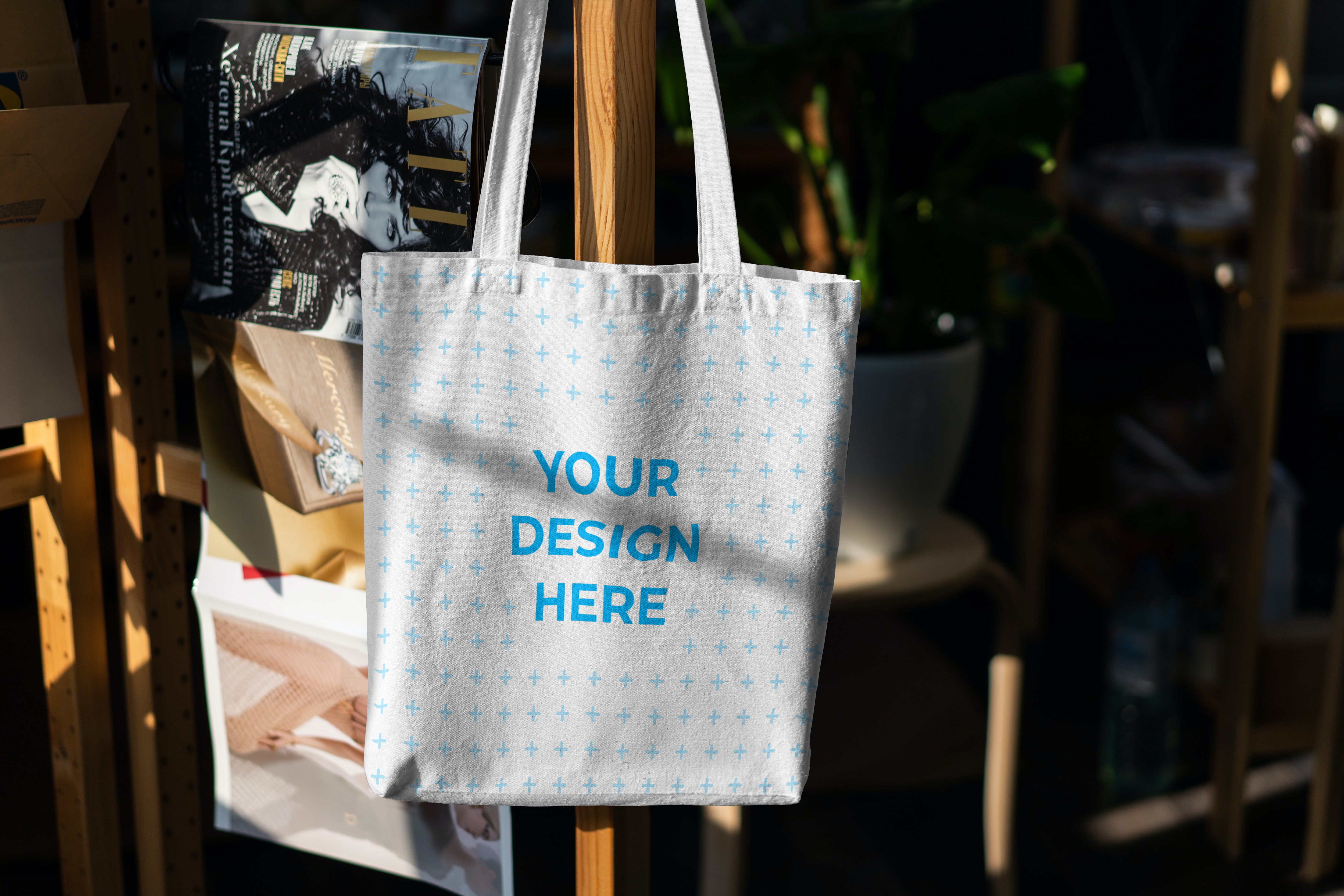 Download Free Tote bag hanging on a chair Mockup generator ...
