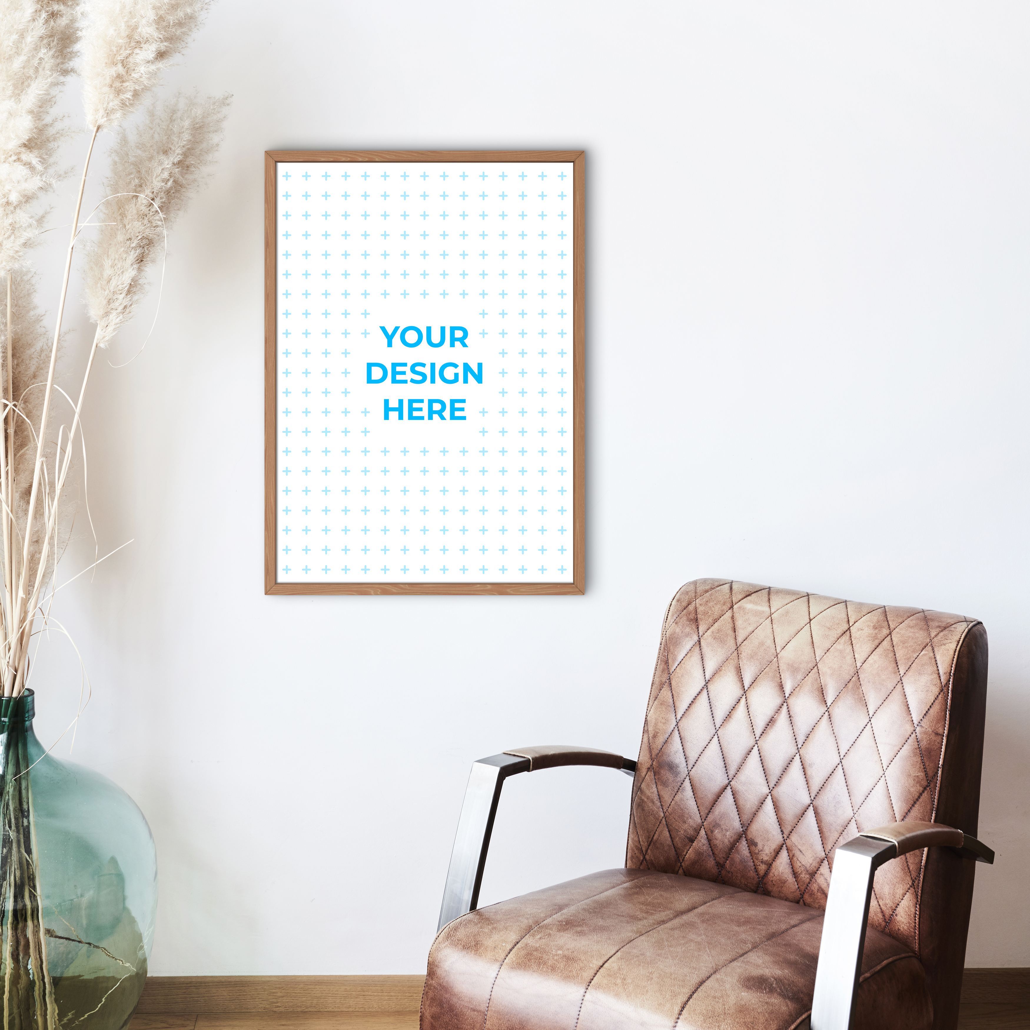 Free Thick wooden portrait frame Mockup generator