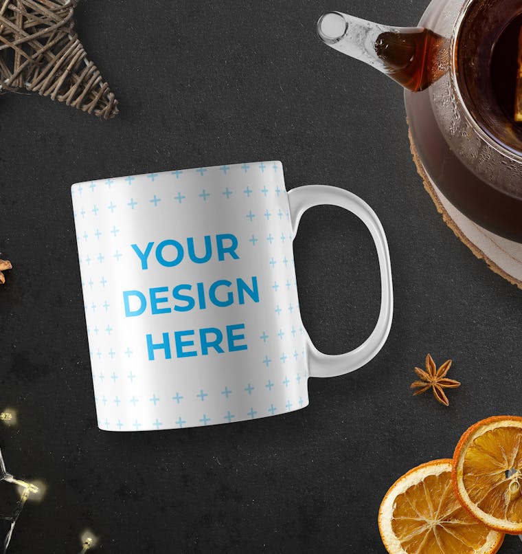 Download Free Ceramic mug full of coffee on the wooden table Mockup generator | Smartmockups